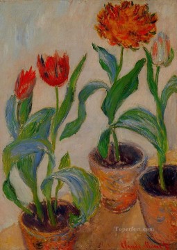  claude canvas - Three Pots of Tulips Claude Monet